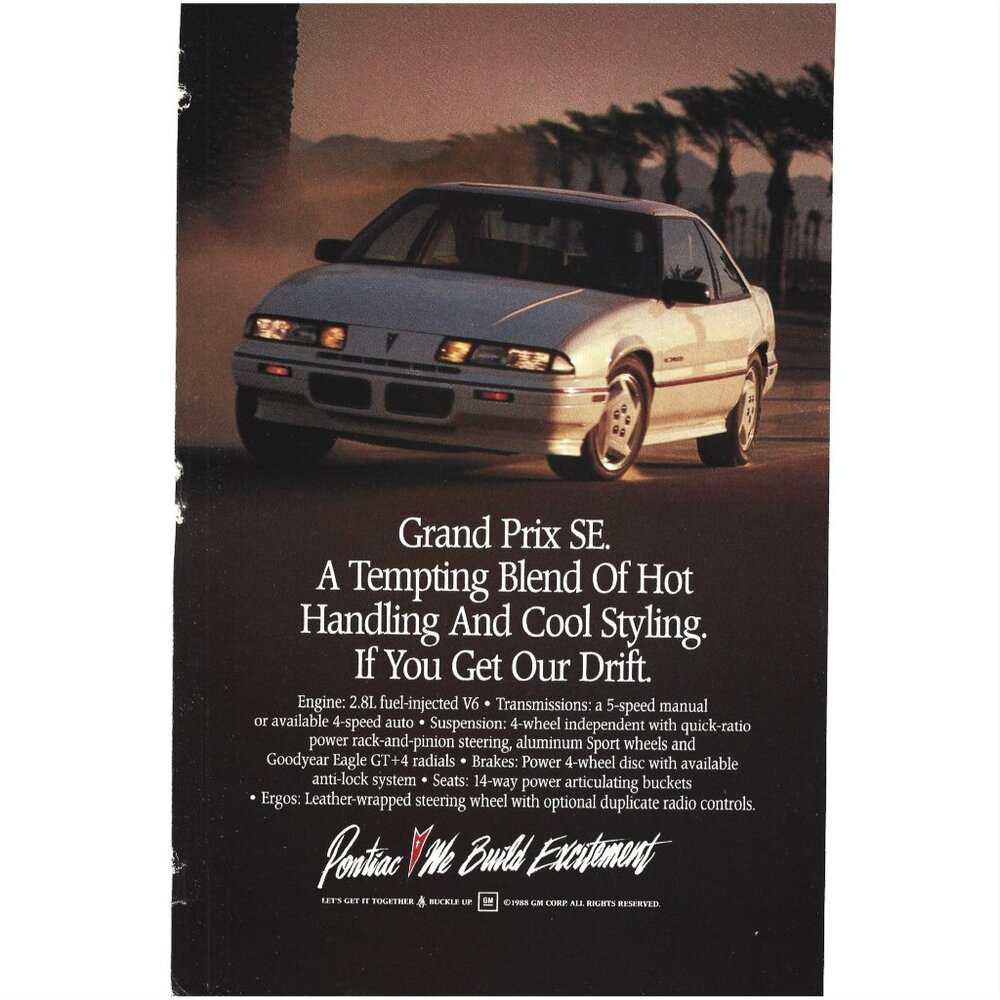 Pontiac Grand Prix SE GM Sedan Car 1980s Vintage Print Ad